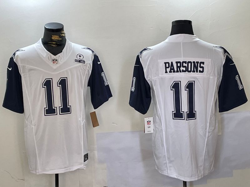 Men Dallas Cowboys 11 Parsons White 2024 Nike Three generations Vapor Limited NFL Jersey style 3